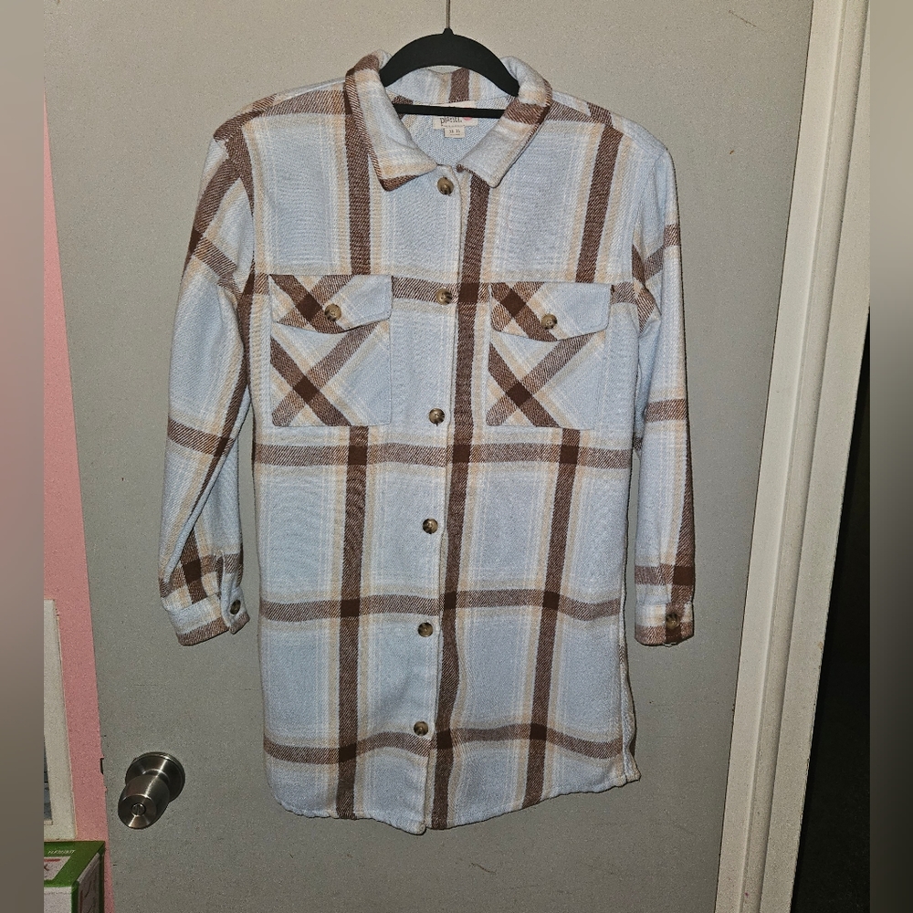 Blue Girls' Cozy Lined Plaid Shacket